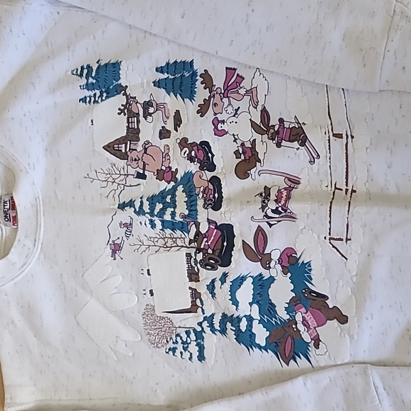 Unisex ONEITA White Snowy Animal Sweatshirt Size L - Picture 3 of 7